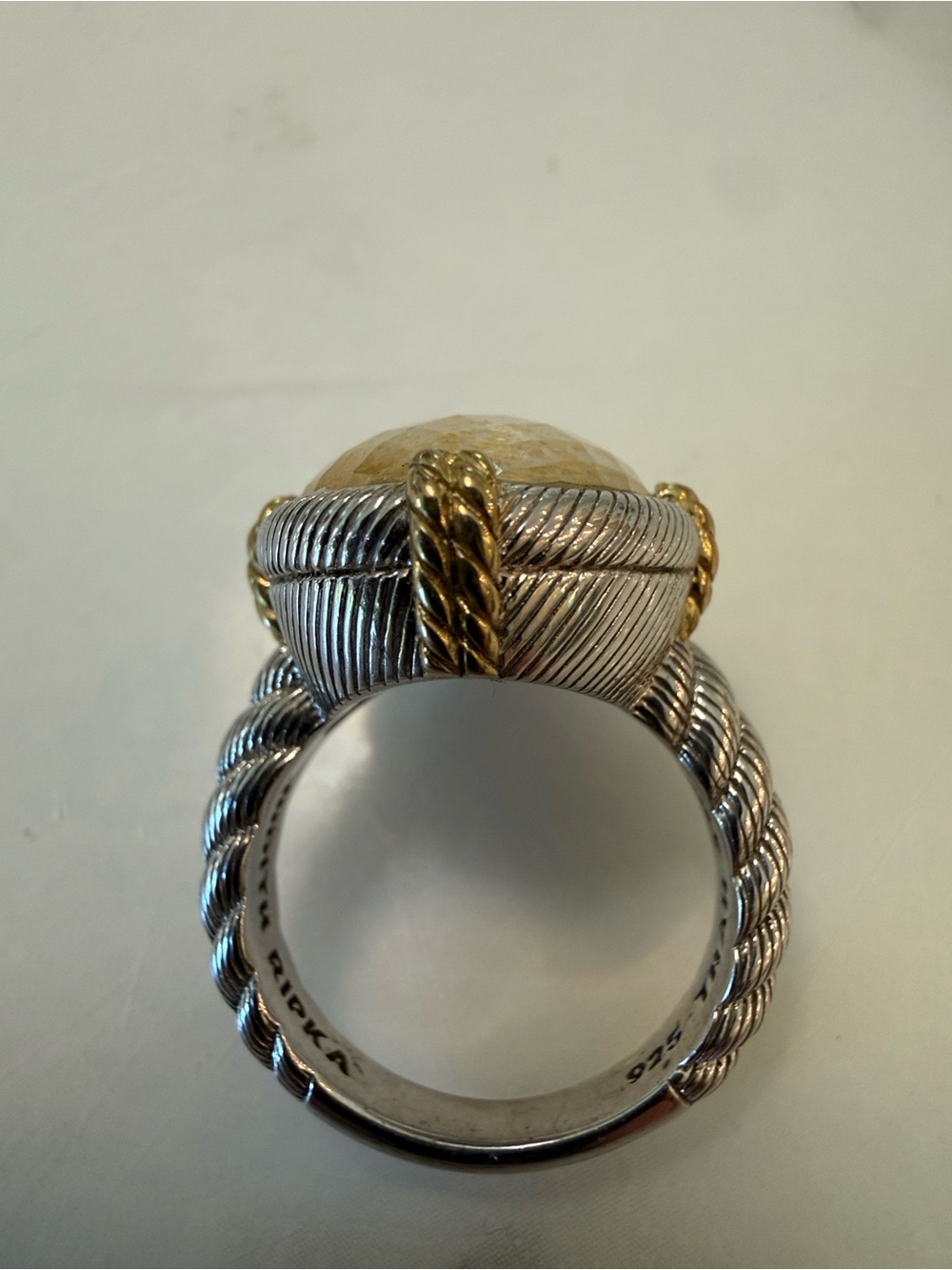 Judith Ripka Sterling silver and gold tone oval crystal ring, size 7 - Picture 3 of 5